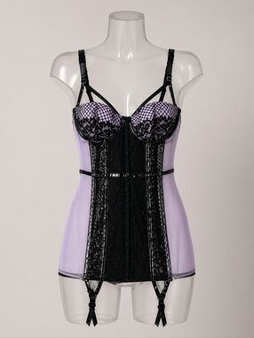 Victoria's Secret 34B Scandalous Bustier Lingerie Black Lace Lavender Garter Y2K